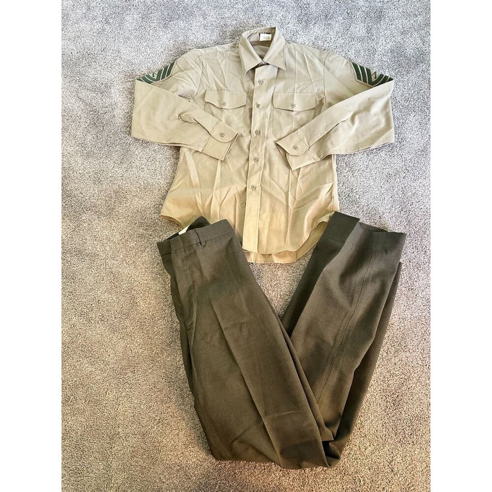USMC Service Uniform Khaki Shirt Gunnery Sergeant Patches Olive Drab Trousers